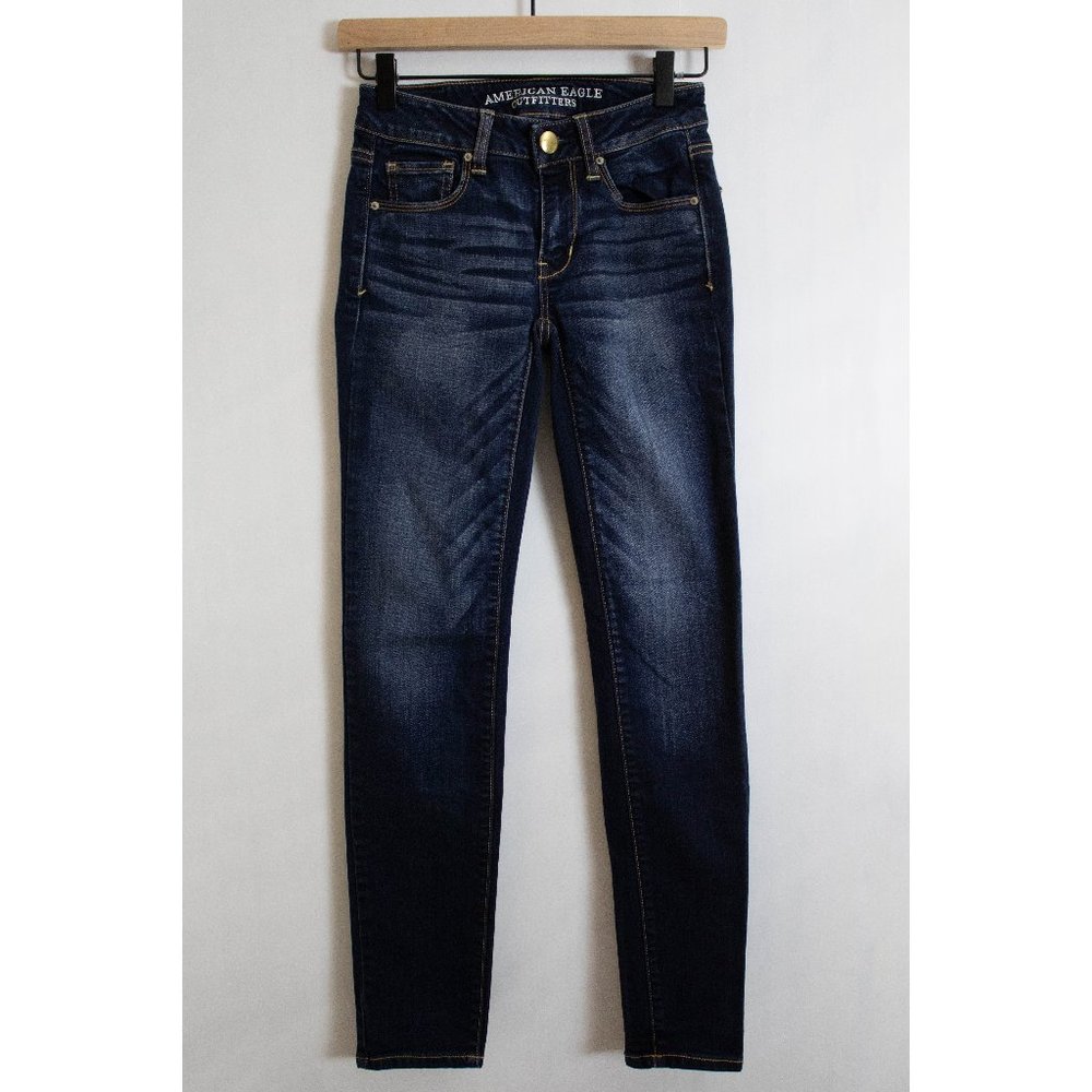 AEO Denim - American Eagle Outfitters Super Stretch Skinny Dark Blue Jeans - 00